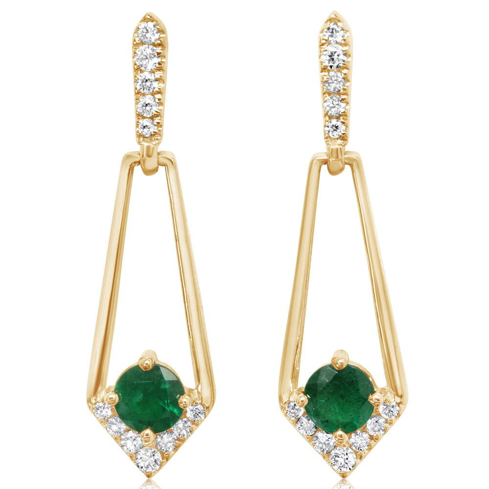 14K Yellow Gold Brazilian Emerald/Diamond Earrings