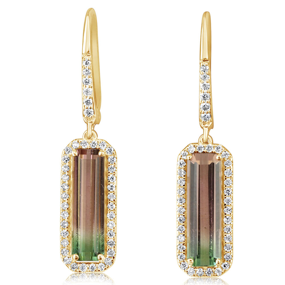 14K Yellow Gold Bi-Color Tourmaline/Diamond Earrings