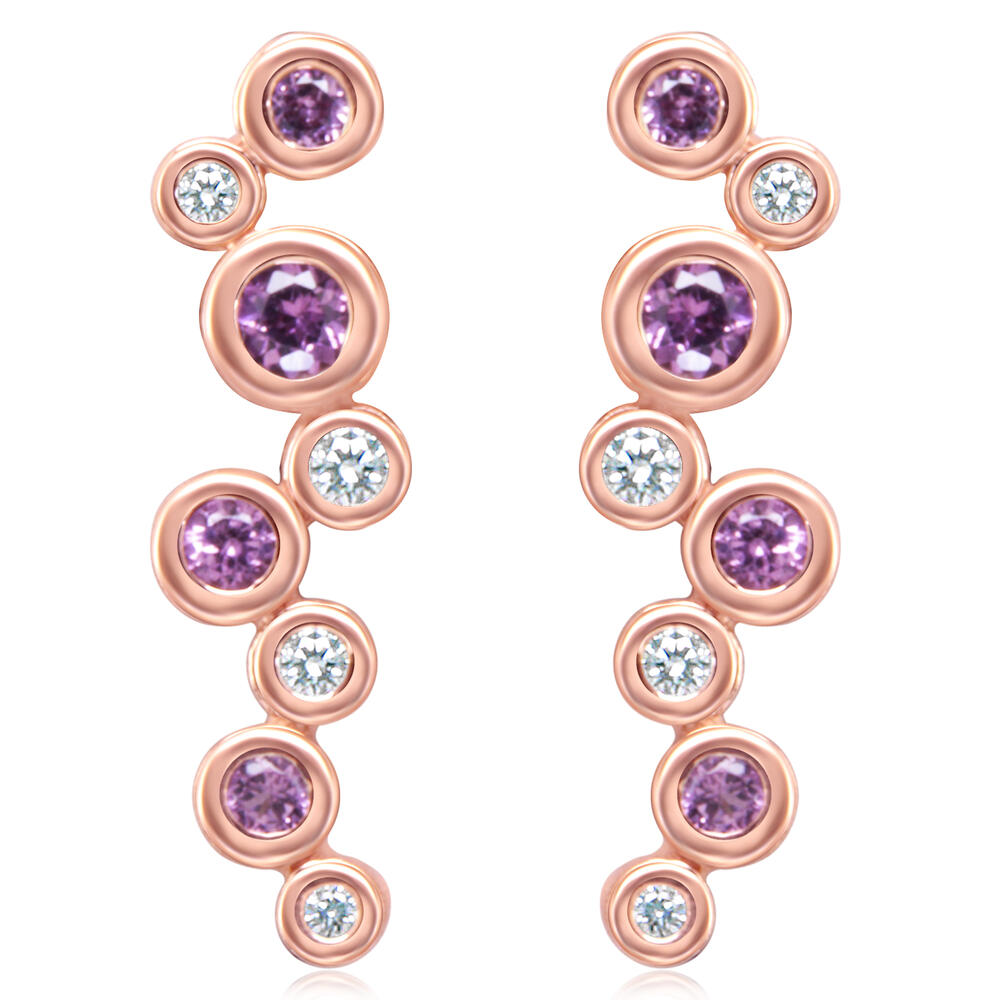 14K Rose Gold Purple Garnet/Diamond Earrings with Sandblast Finish