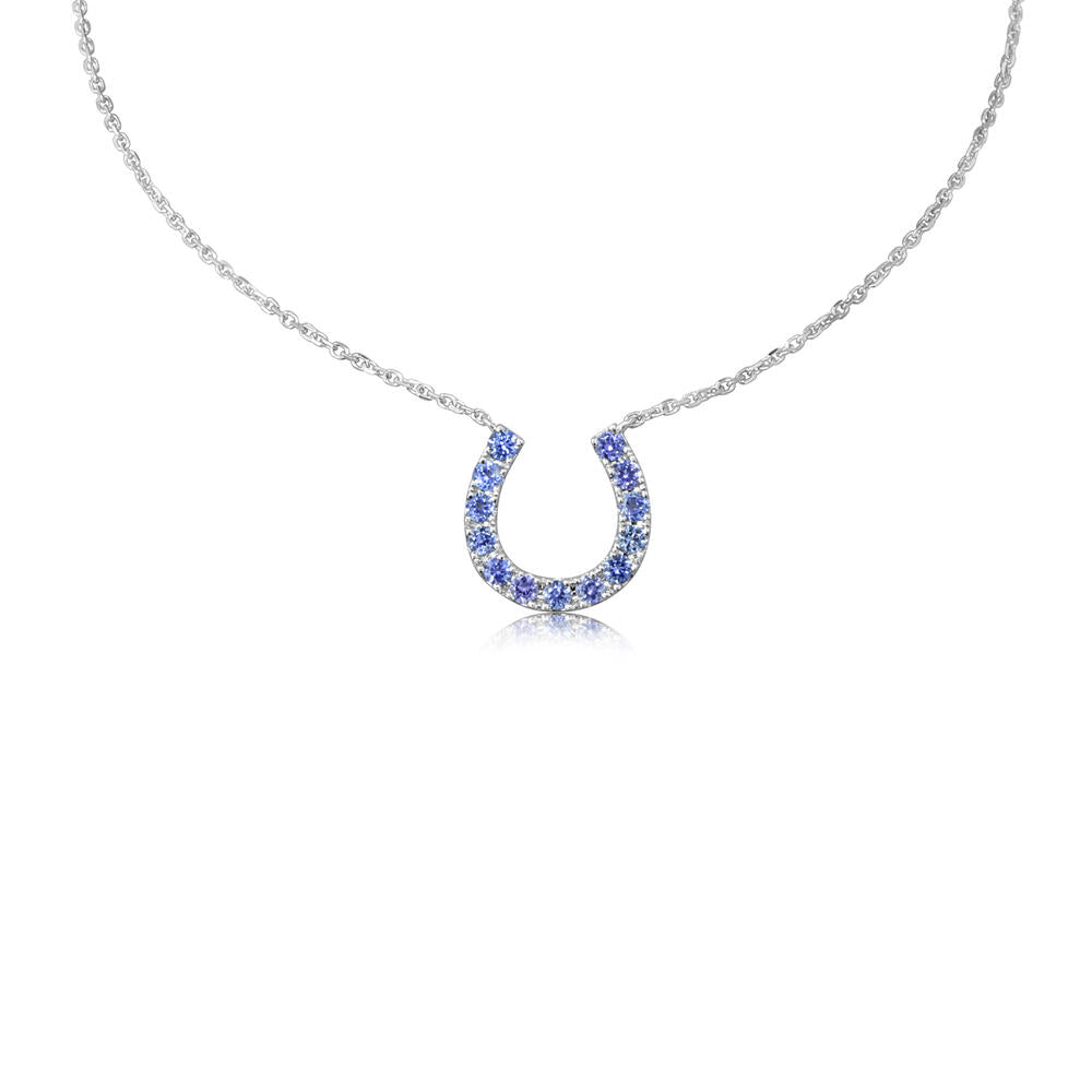 14K White Gold Yogo Sapphire Horseshoe Neckpiece
