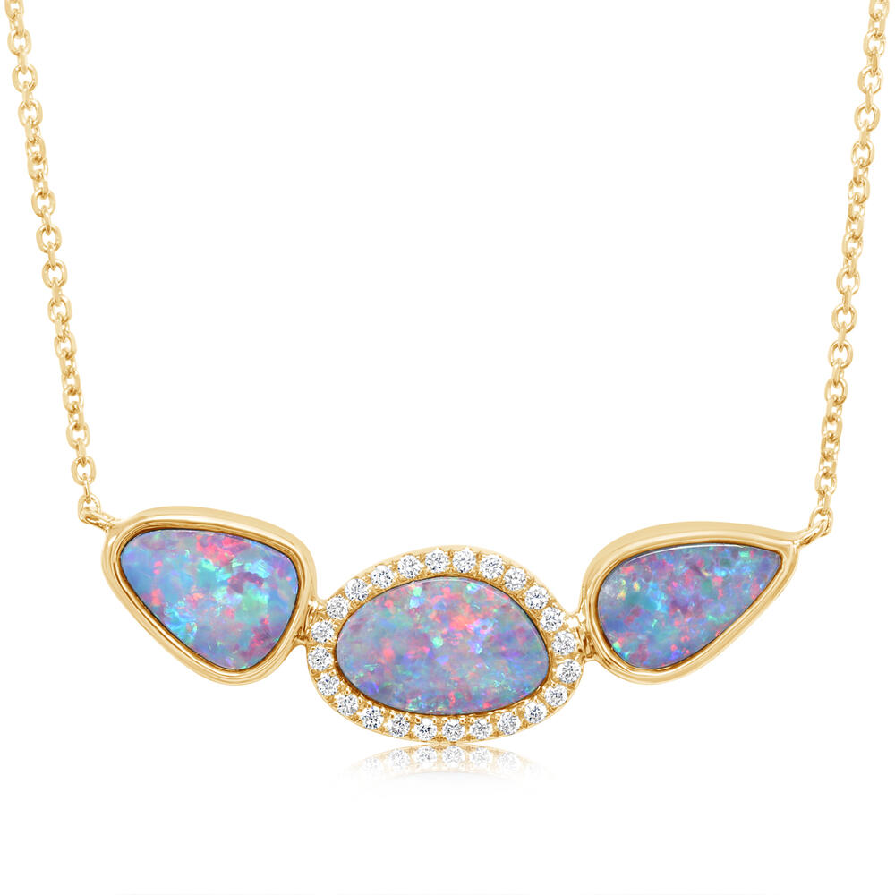 14K Yellow Gold Australian Opal Doublet/Diamond Neckpiece