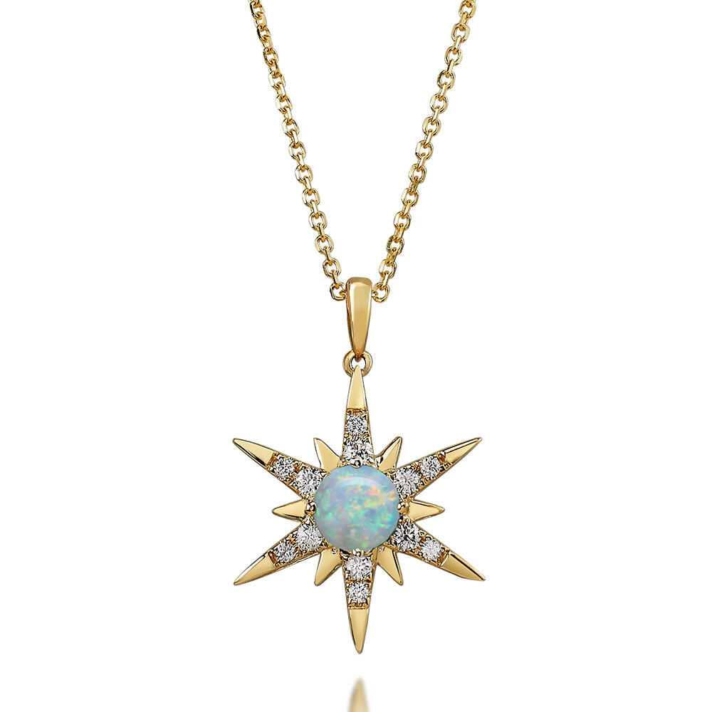 14K Yellow Gold Australian Opal/Diamond Star Pendant