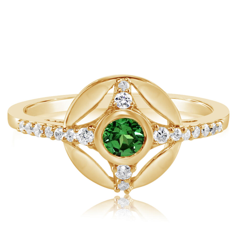 14K Yellow Gold Tsavorite Garnet/Diamond Ring