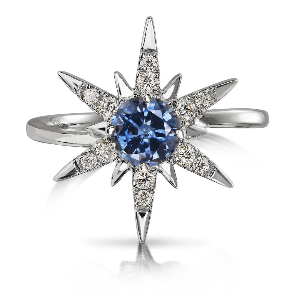 14K White Gold Montana Sapphire/Diamond Star Ring