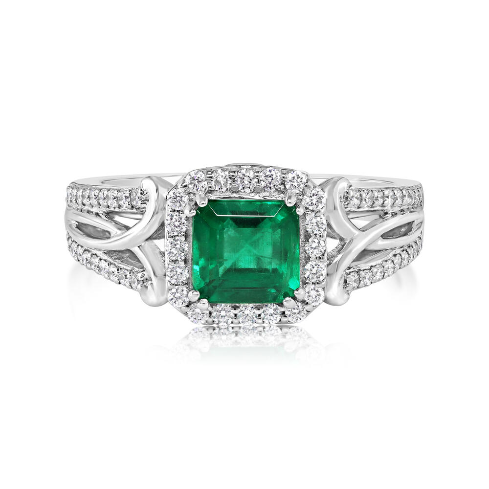 18K White Gold Brazilian Emerald/Diamond Ring