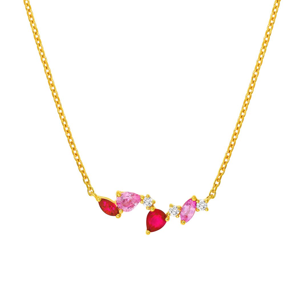 Petite Pink Sapphire and Ruby Blossom Necklace