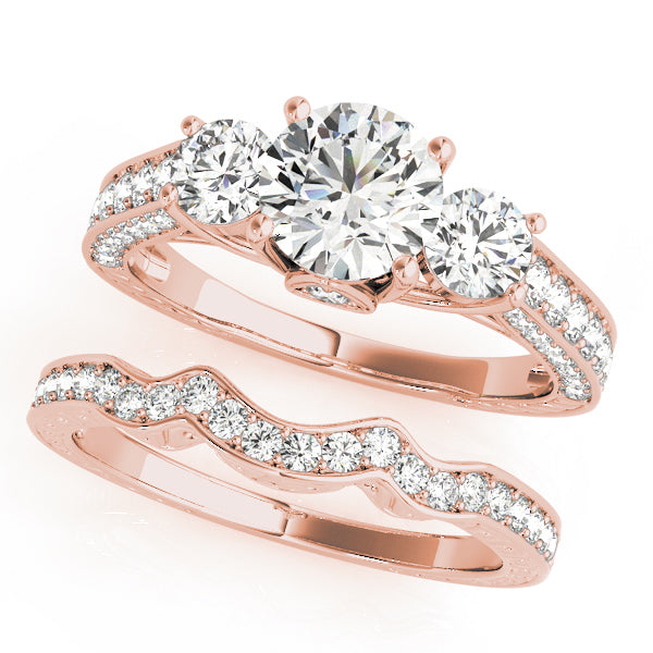 18K Rose Gold 1 7/8 ct tw Three Stone Diamond Engagement Ring