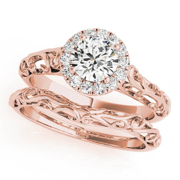 14K Rose Gold 5/8 ct tw Halo Diamond Engagement Ring