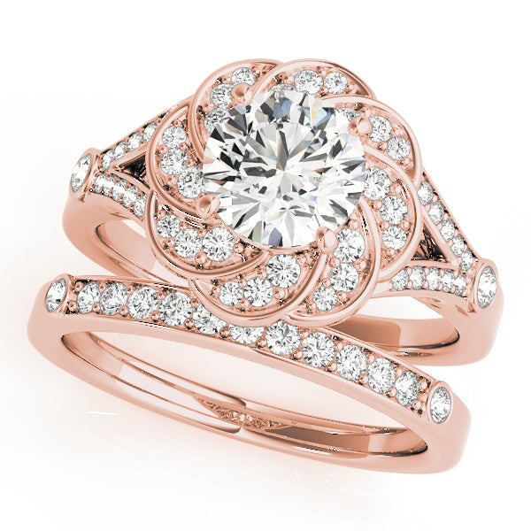 18K Rose Gold 1 1/4 ct tw Halo Diamond Engagement Ring