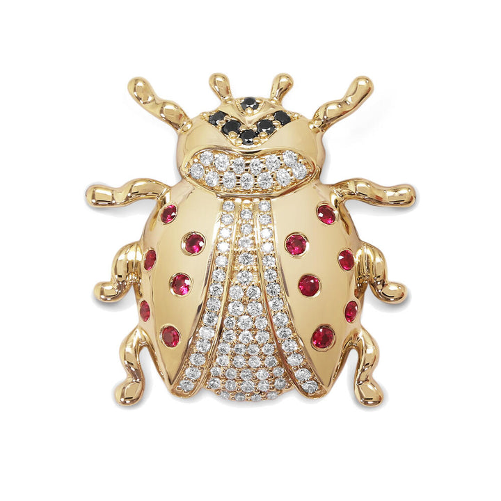 14K Yellow Gold Ruby/Diamond/Black Diamond Lady Bug Brooch