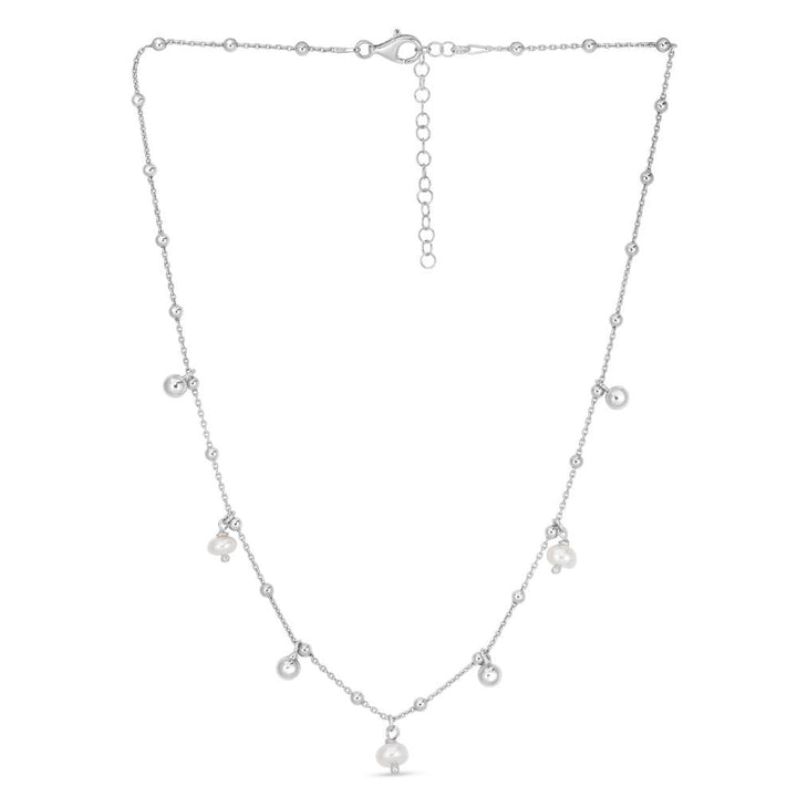 Silver Pearl Station Charm Necklace