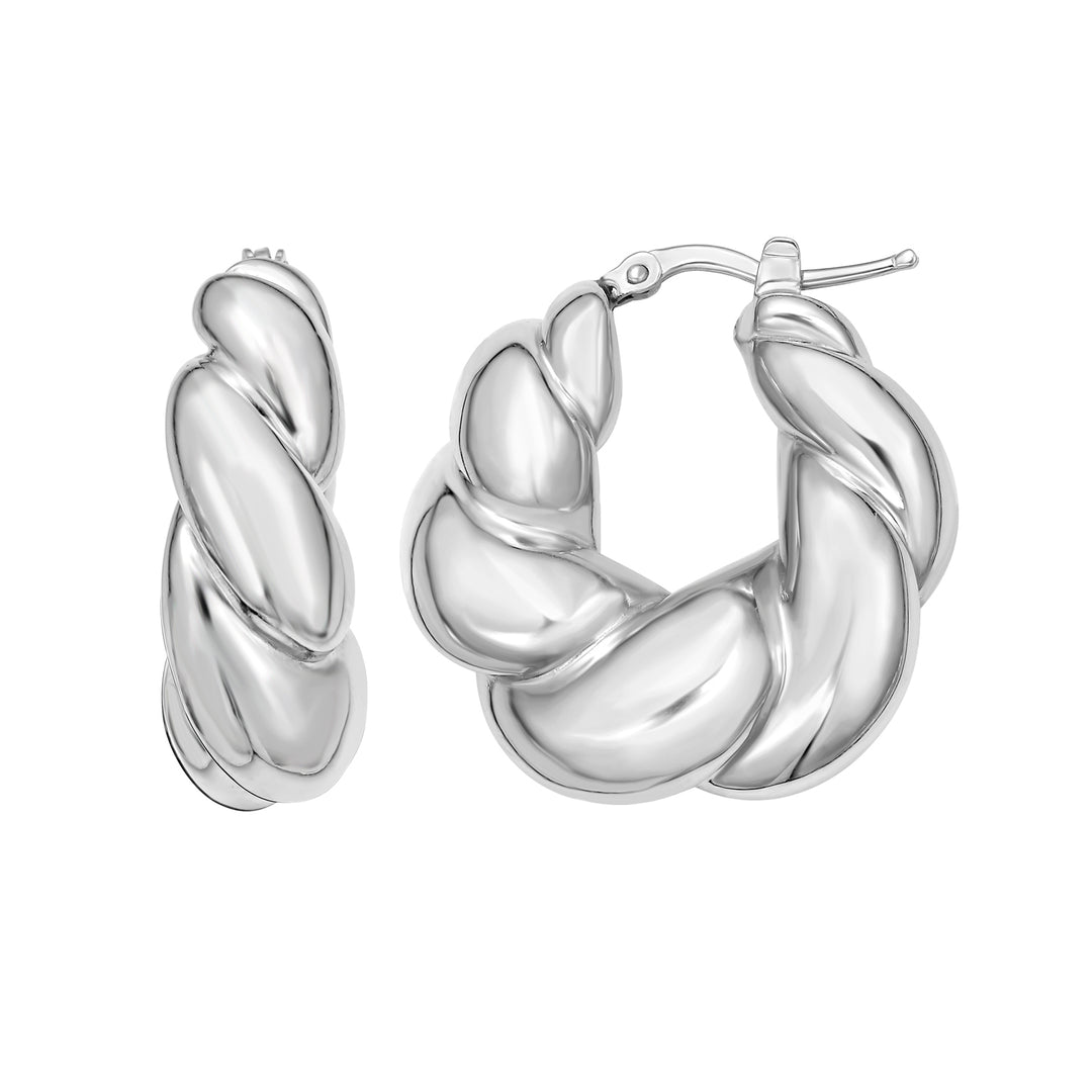 Silver Puffy Twist Hoop Earring