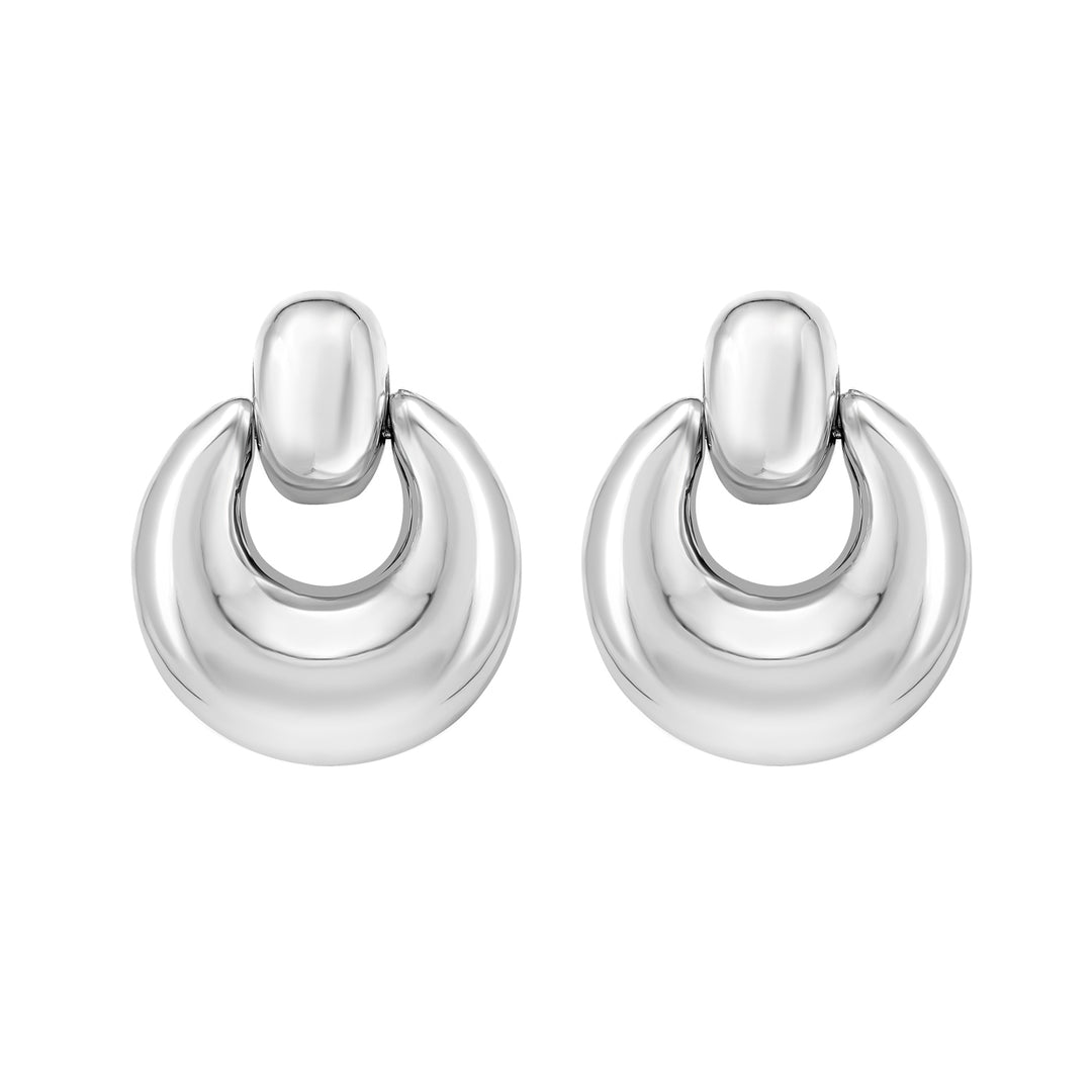 Silver Puffy Door Knocker Earring