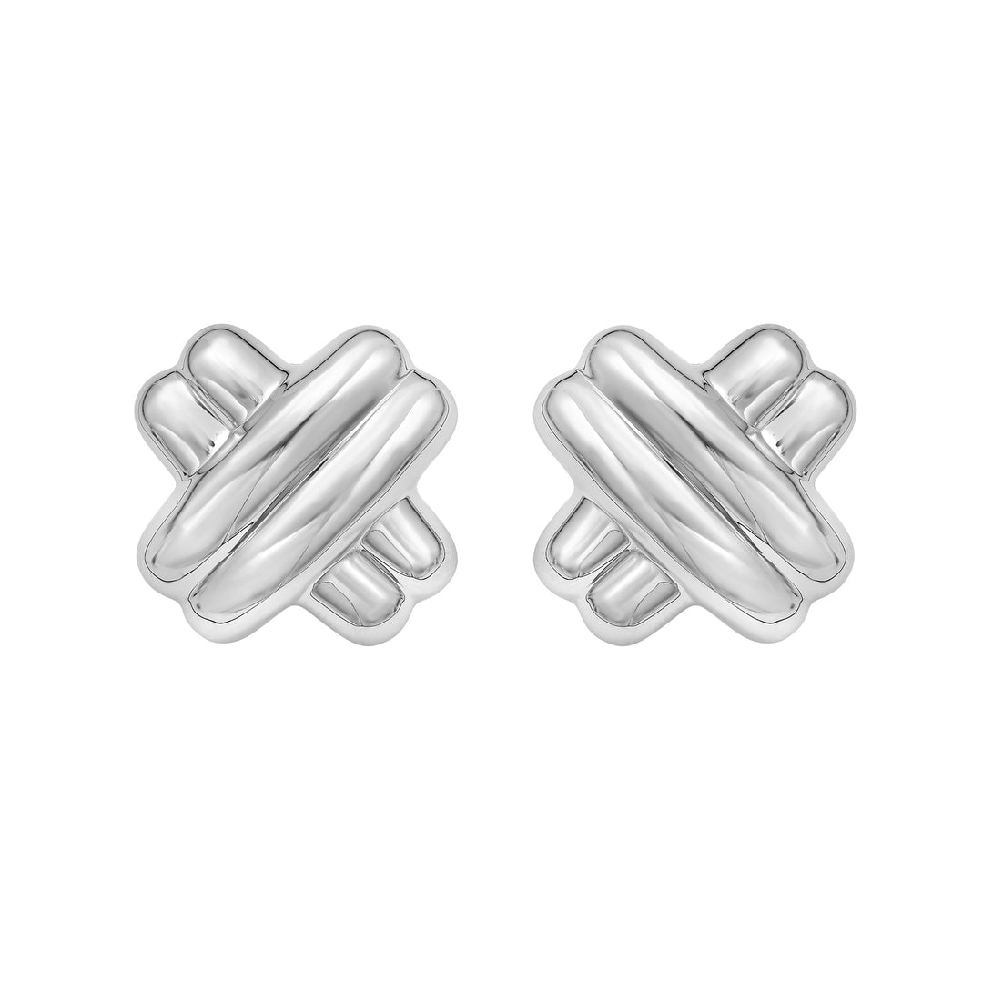 Silver Puffy Double X Earring