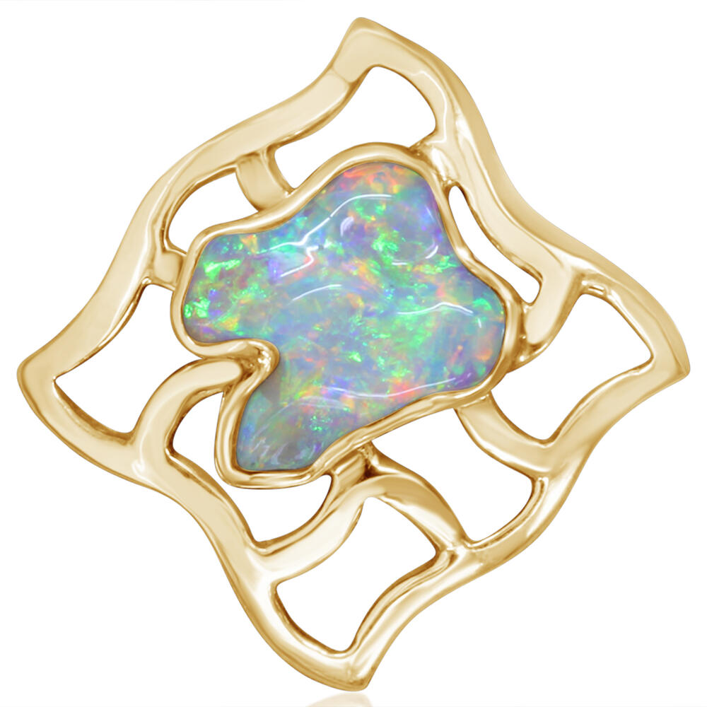 14K Yellow Gold Australian Opal Lapel Pin with Yellow Plated Post and Back