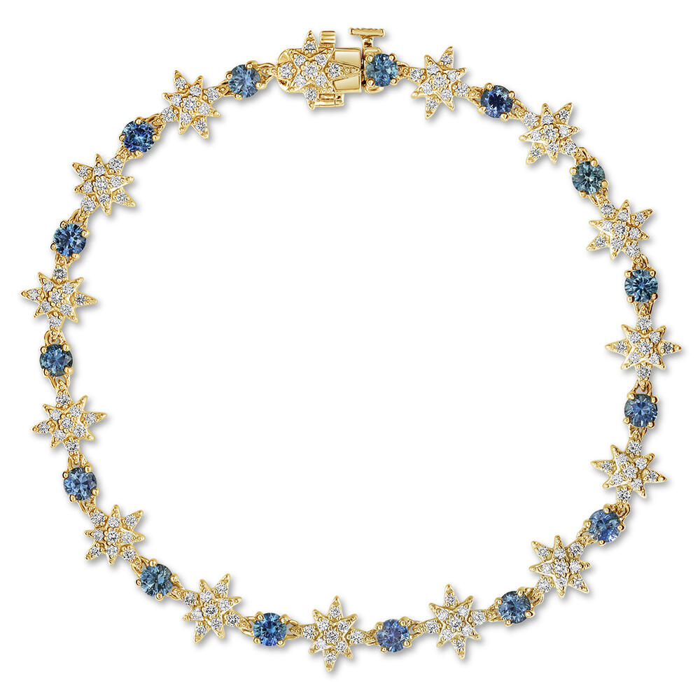 14K Yellow Gold Montana Sapphire/Diamond Starburst Bracelet 7 Inch