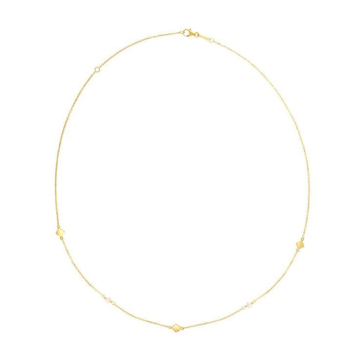 14K Gold Pearl Clover Chain