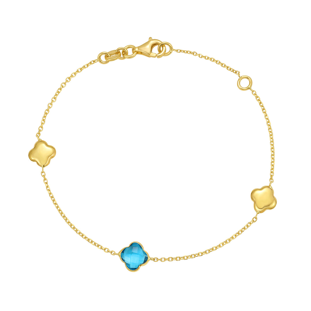 14K Swiss Blue Topaz Clover Gem Bracelet