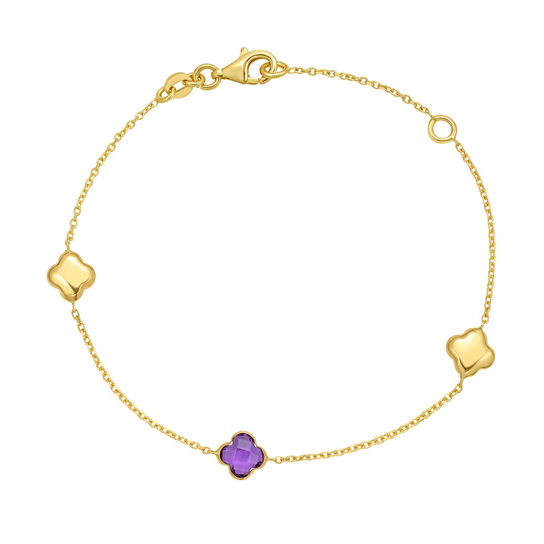 14K Amethyst Clover Gem Bracelet