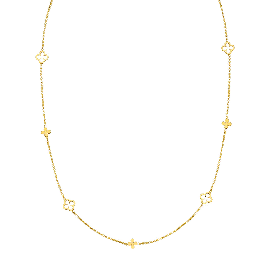 14K Alternating Clover Necklace