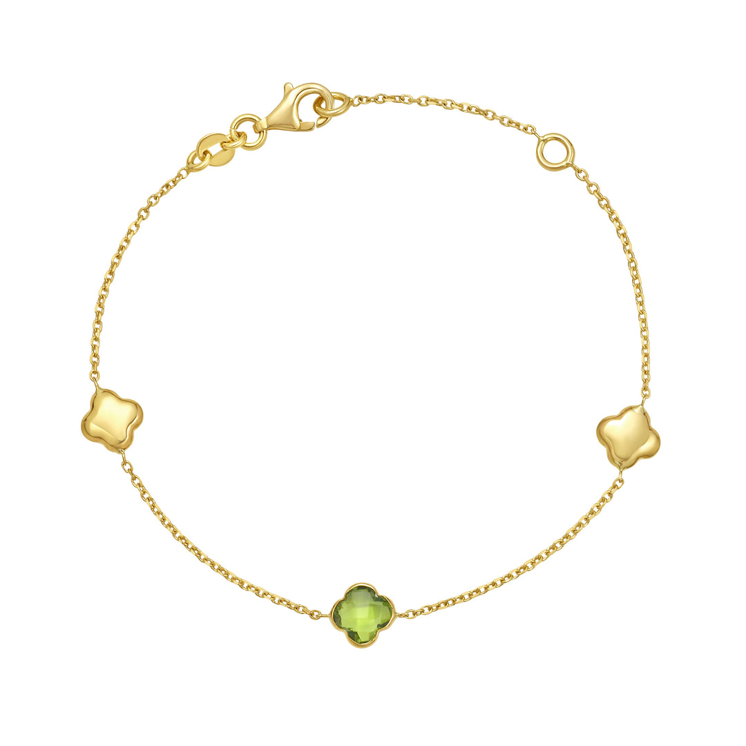 14K Peridot Clover Gem Bracelet