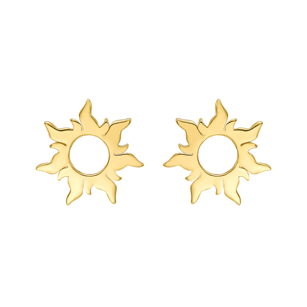 14K Flaring Sun Stud Earrings