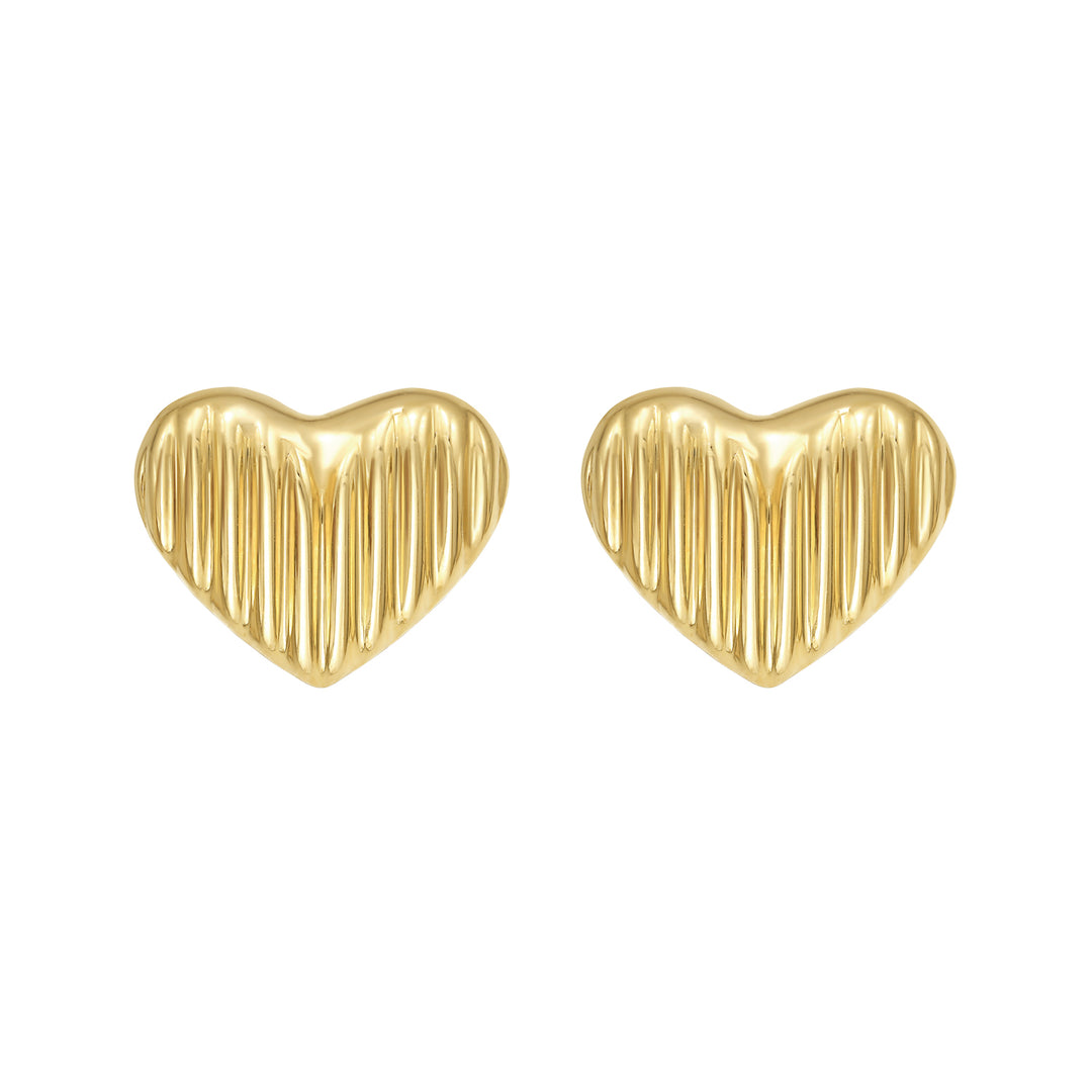 14K Puffy Ridged Heart Studs