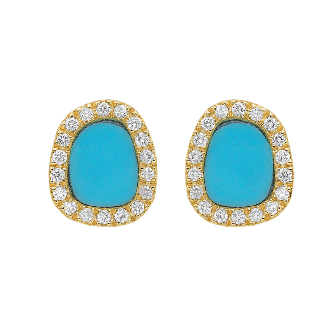 14K Diamond & Turquoise Freeform Cushion Earrings