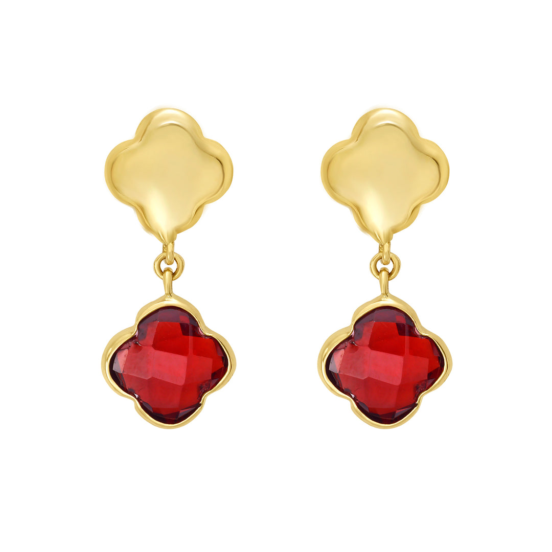 14K Garnet Clover Gem Earrings