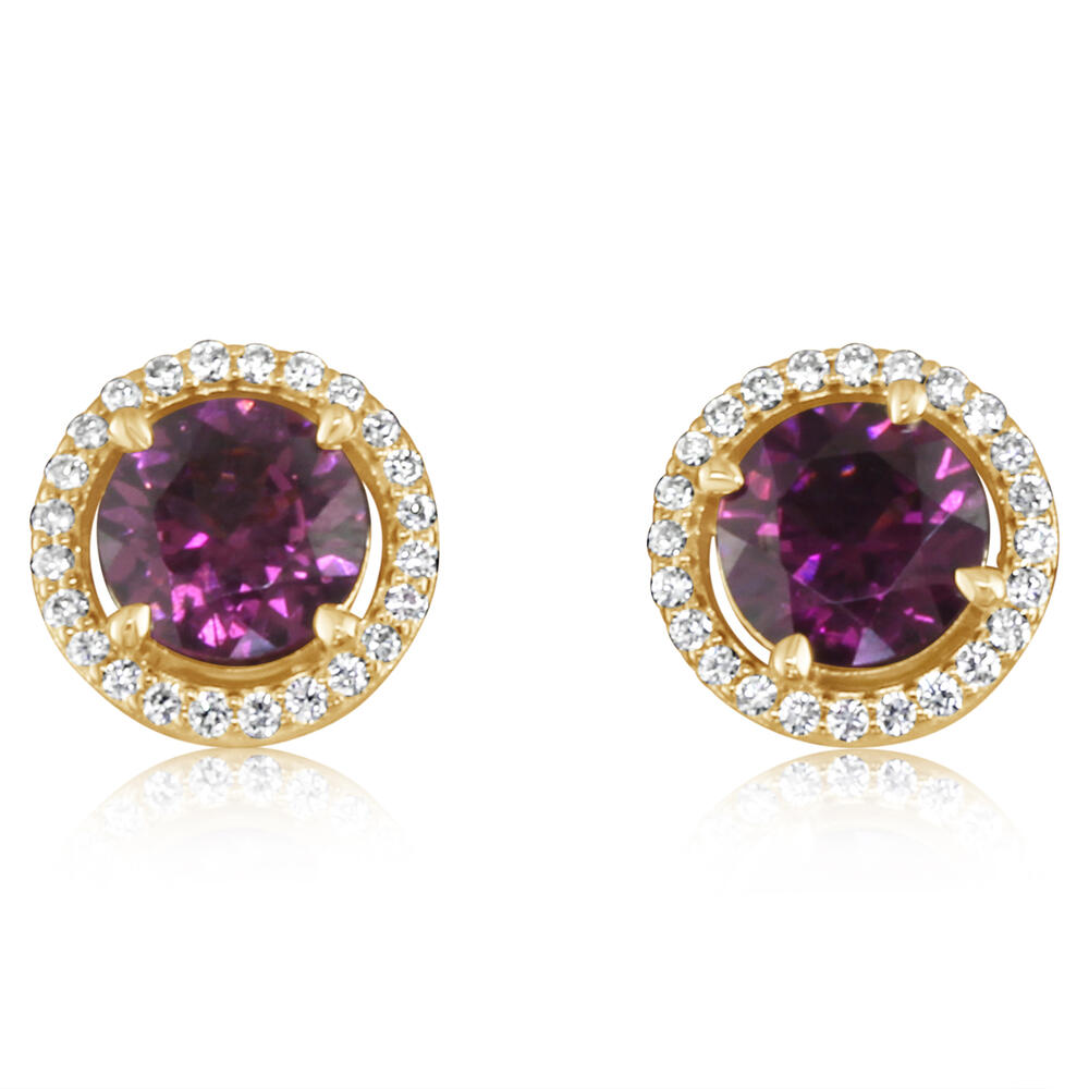 14K Yellow Gold Purple Garnet/Diamond Earrings