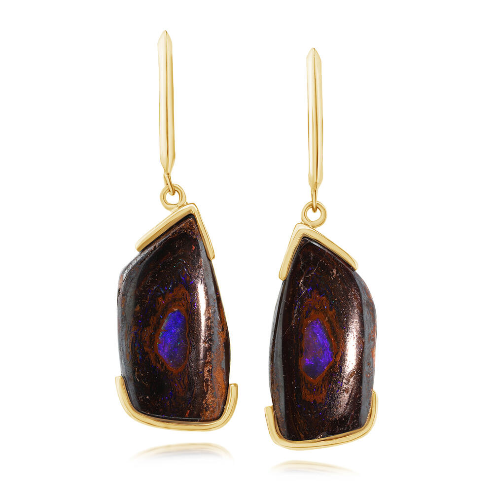 14K Yellow Gold Australian Boulder Opal Earrings