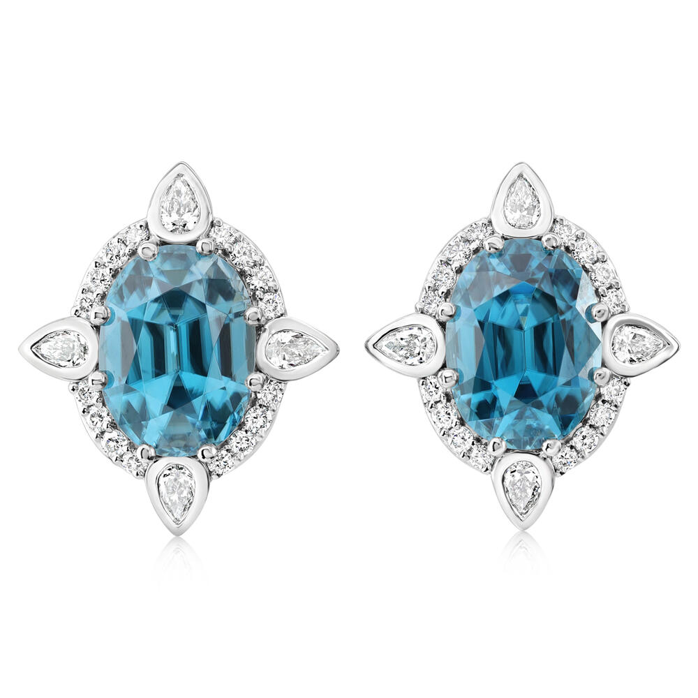 Platinum Blue Zircon/Diamond Earrings