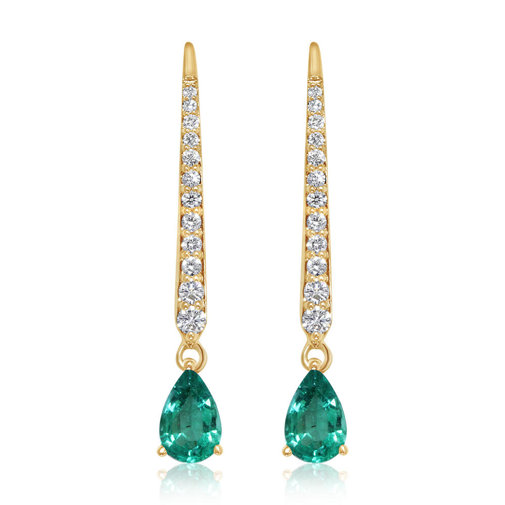 14K Yellow Gold Emerald/Diamond Earrings