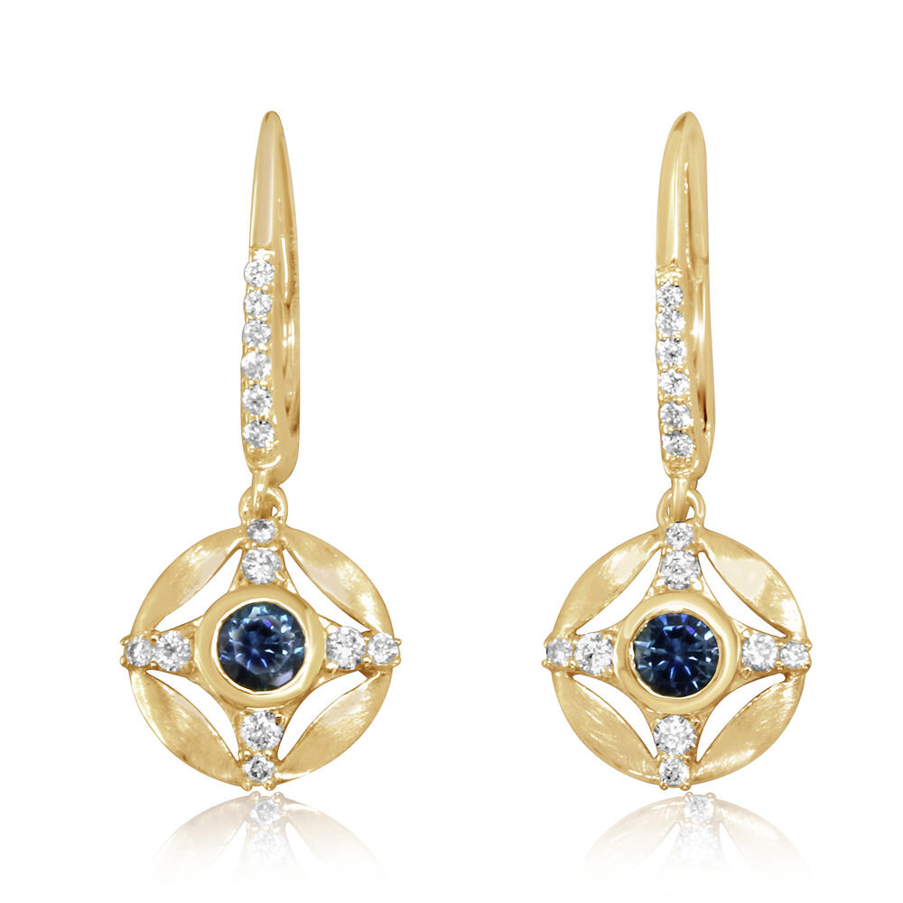 14K Yellow Gold Montana Sapphire/Diamond Earrings