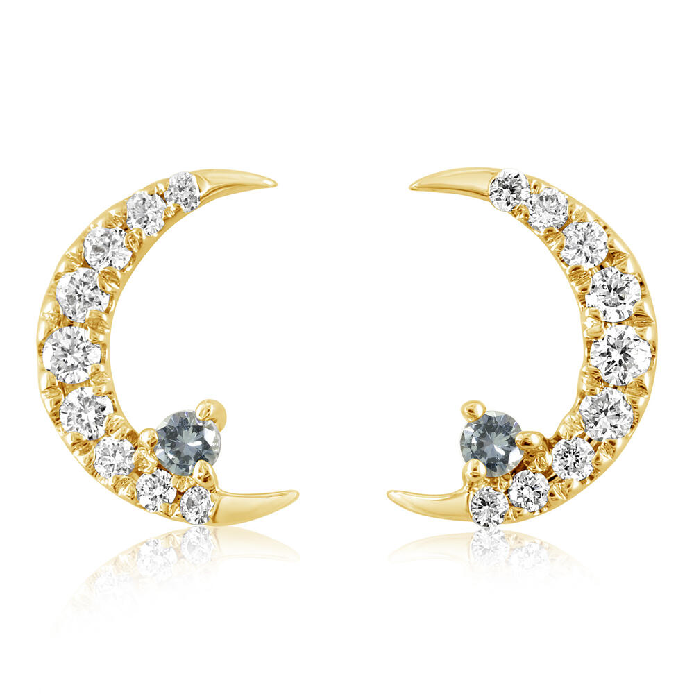 14K Yellow Gold Montana Sapphire/Diamond Moon Earrings