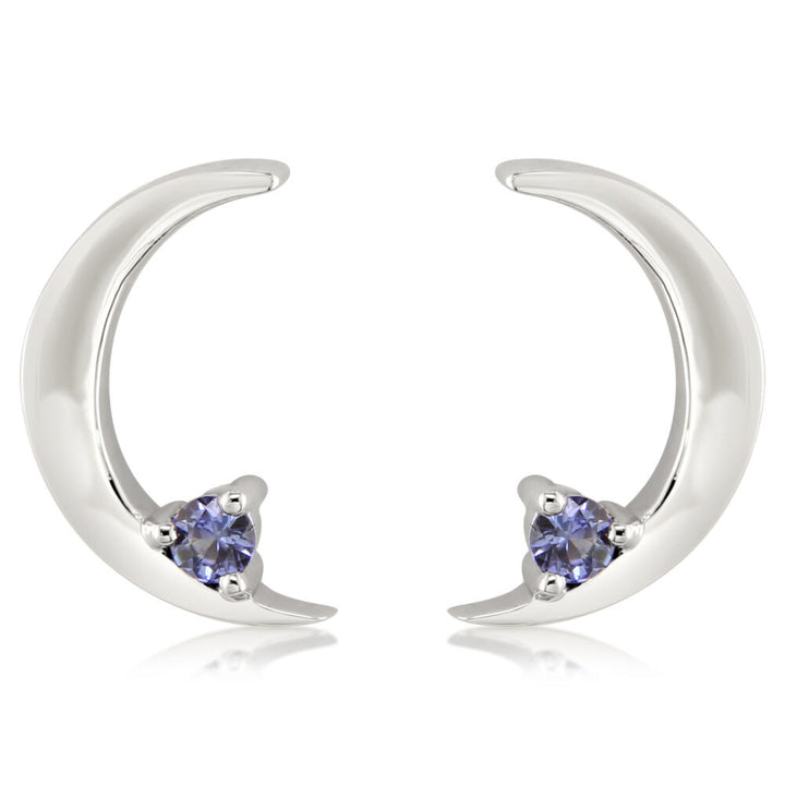 14K White Gold Sapphire Moon Earrings