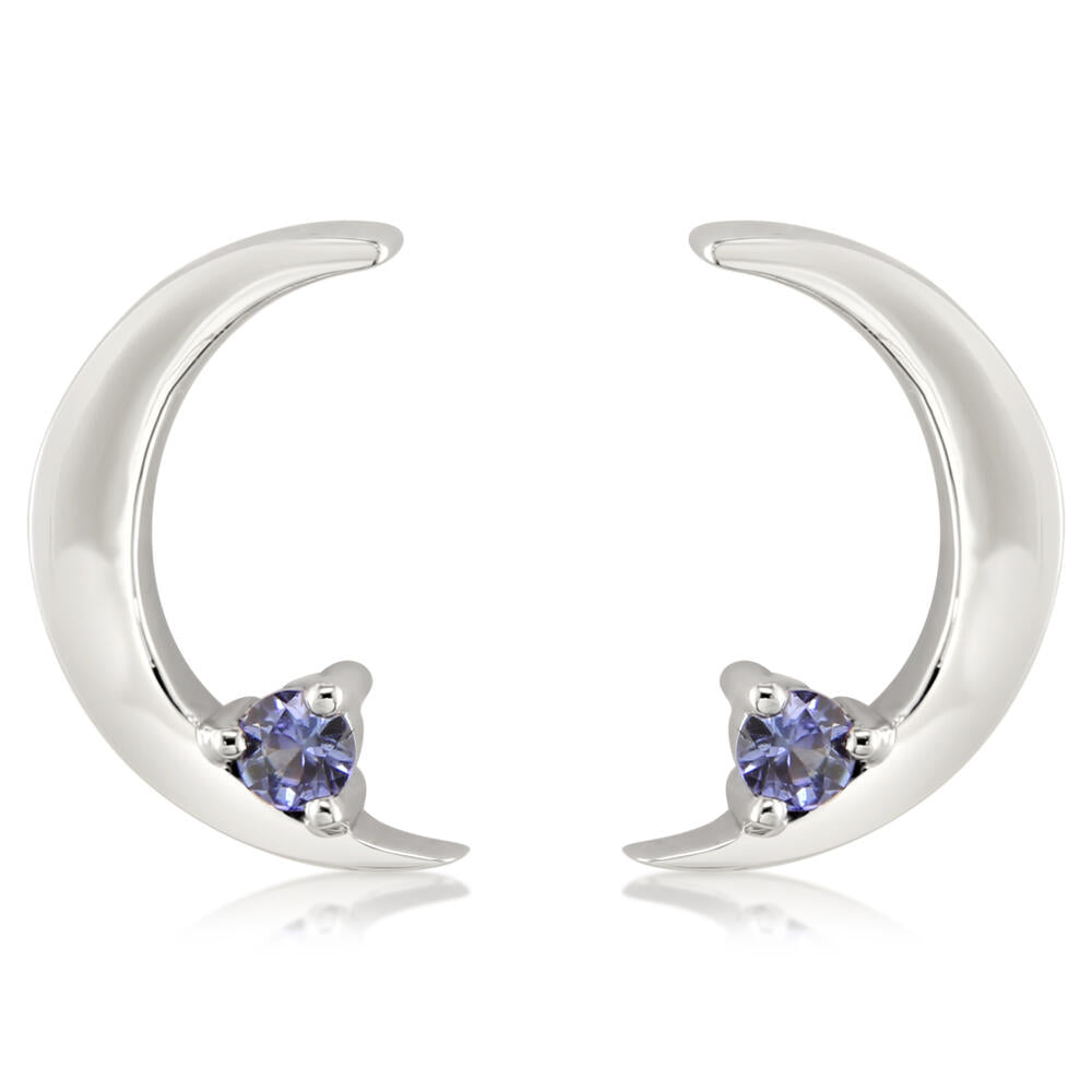 14K White Gold Sapphire Moon Earrings