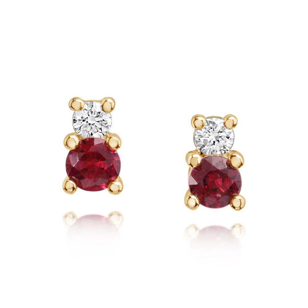 14K Yellow Gold Ruby/Diamond Earrings