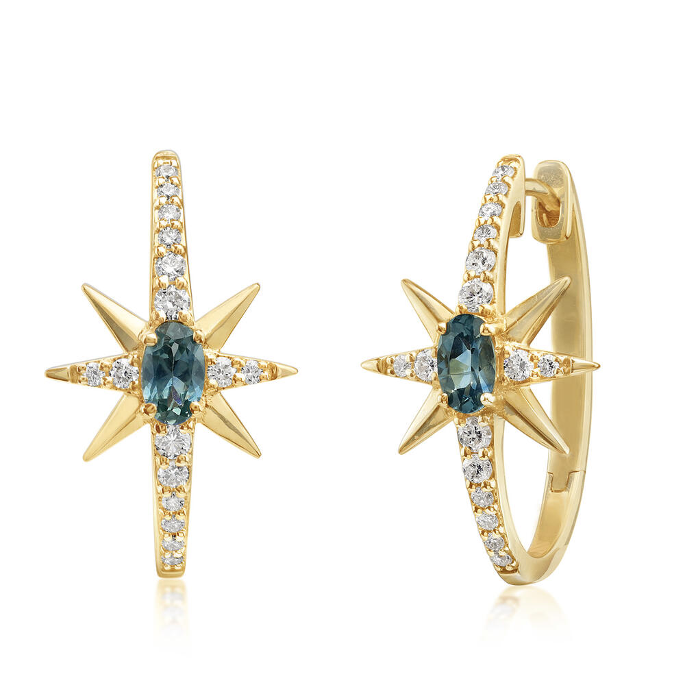 14K Yellow Gold Montana Sapphire/Diamond Star Earrings