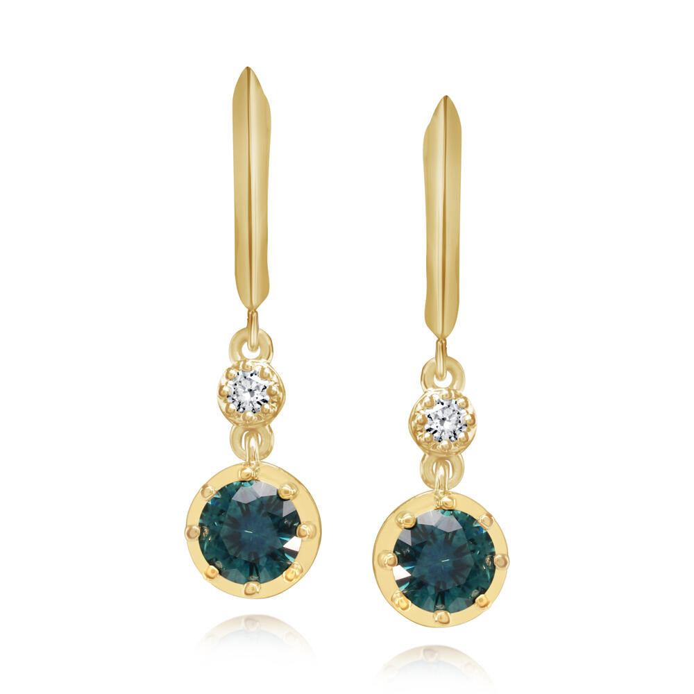 14K Yellow Gold Montana Sapphire/Diamond Earrings