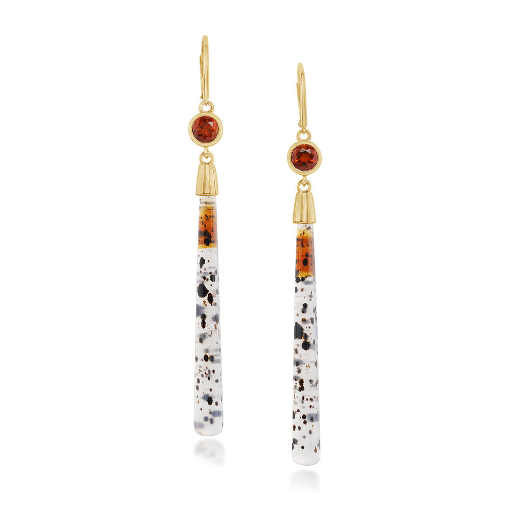 14K Yellow Gold Montana Agate/Fire Citrine/Diamond Earrings
