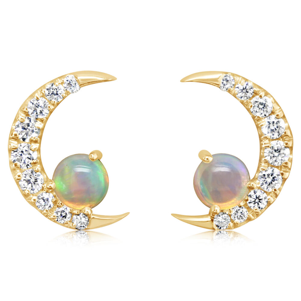 14K White Gold Australian Opal/Diamond Moon Earrings