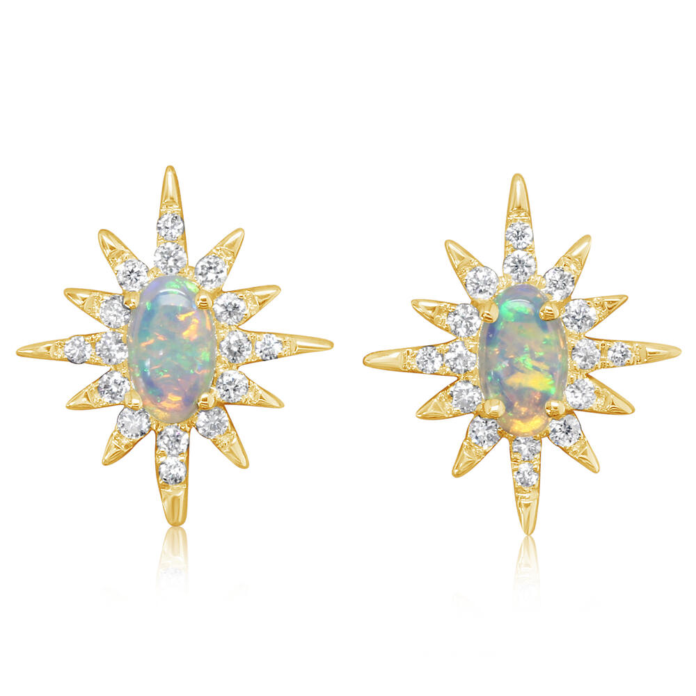 14K Yellow Gold Austrailian Opal/Diamond Star Earrings