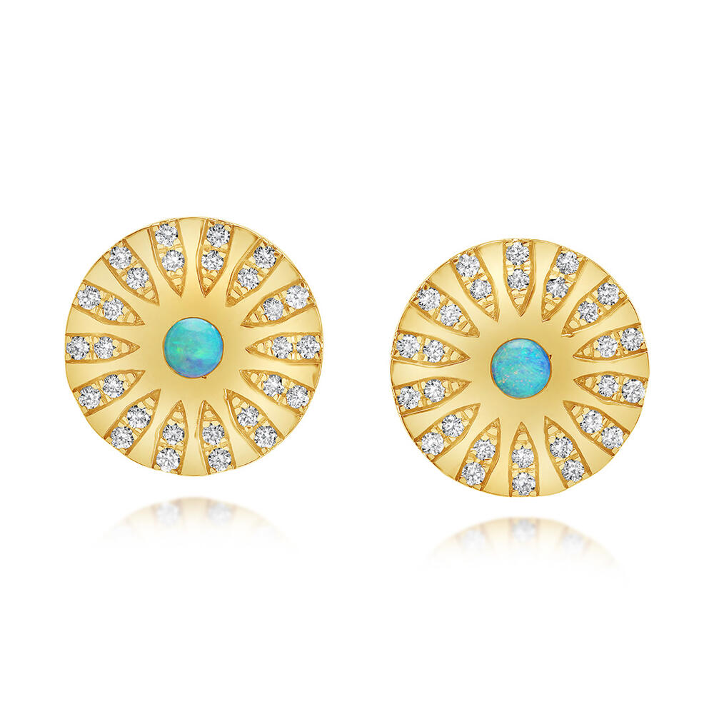 14K Yellow Gold Australian Opal/Diamond Medallion Earrings
