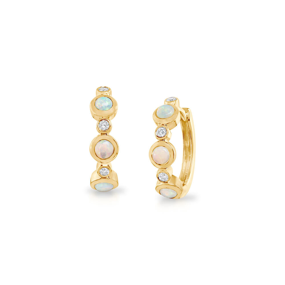 14K Yellow Gold Australian Opal/Diamond Earrings
