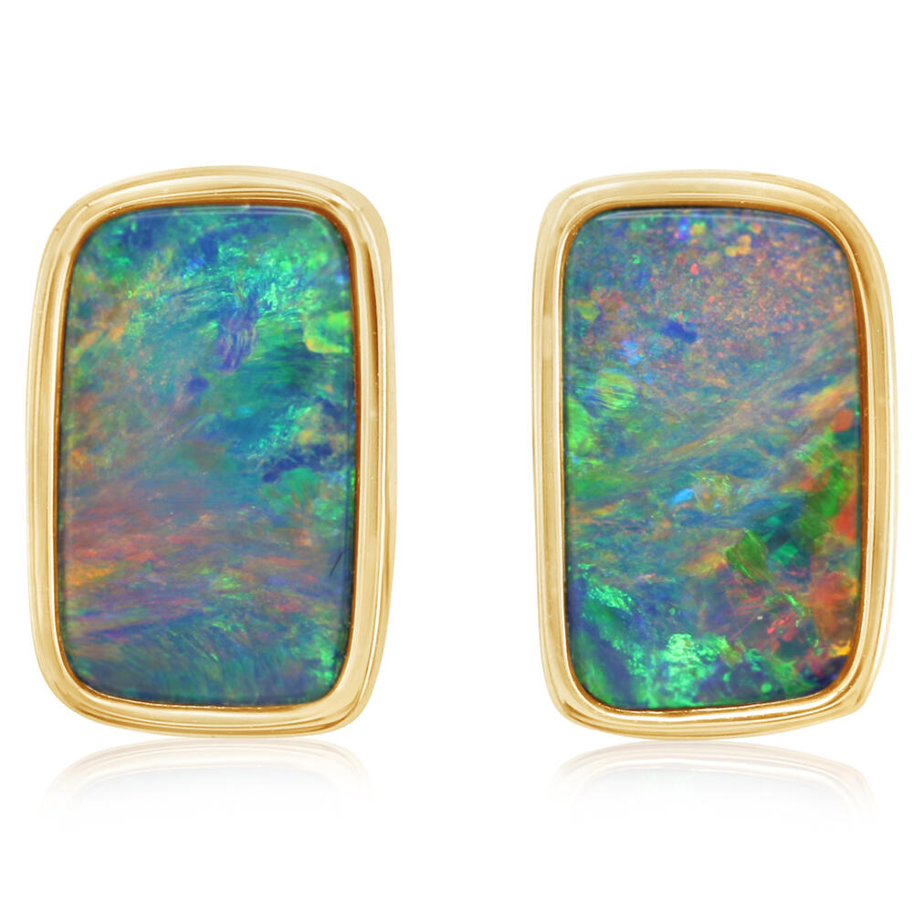14K Yellow Gold Australian Opal Doublet Small Plain Bez