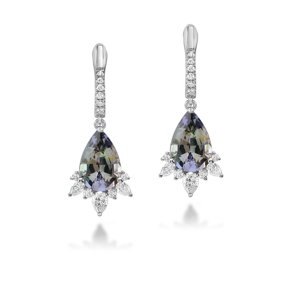 Platinum Peacock Tanzanite/Diamond Earrings