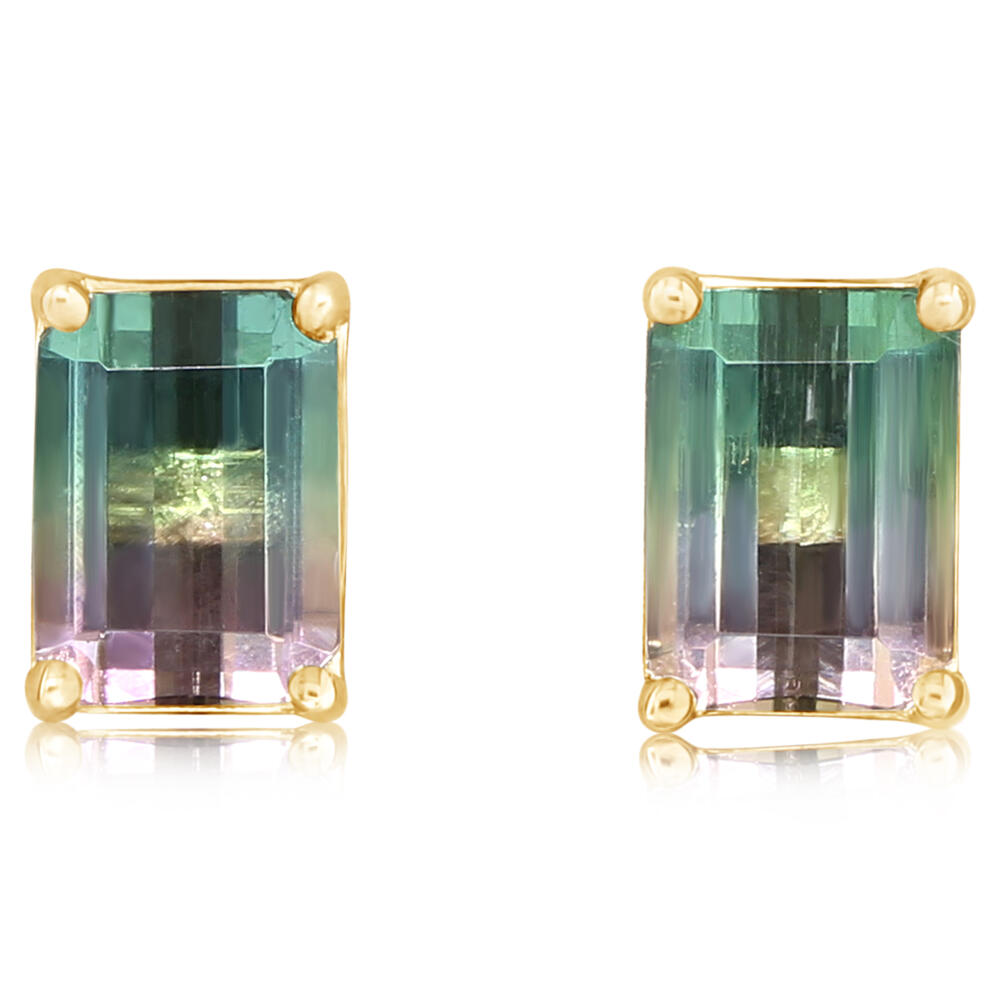 14K Yellow Gold Bi-Color Tourmaline Earrings