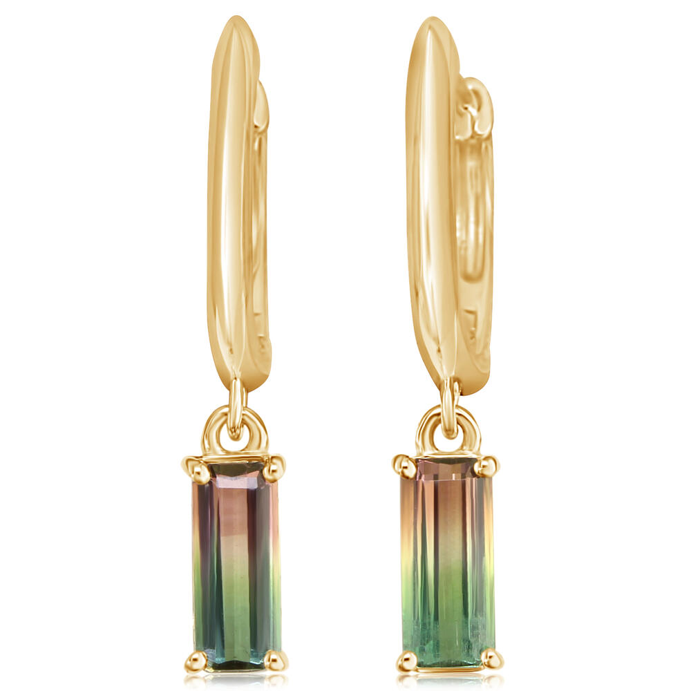 14K Yellow Gold Bi-Color Tourmaline Earrings