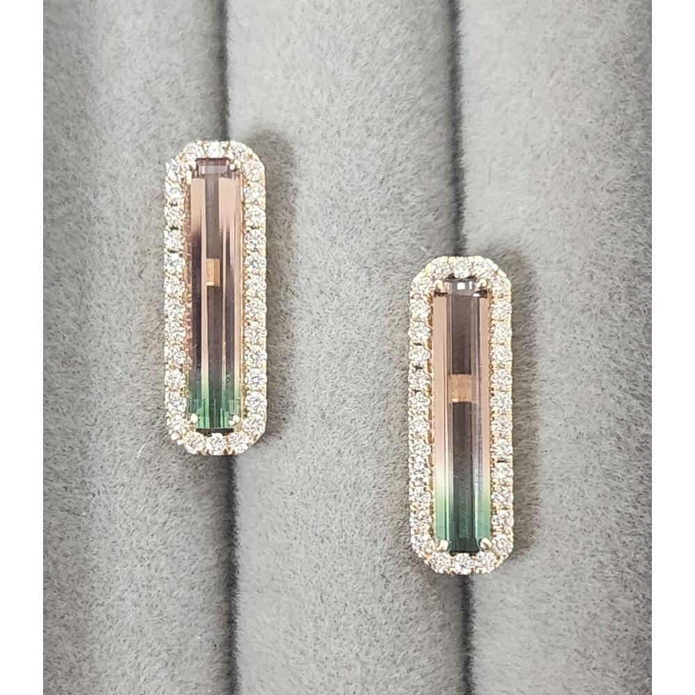 14K Yellow Gold Bi-Color Tourmaline/Diamond Earrings